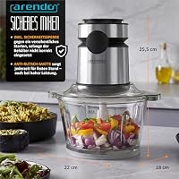 Arendo - Multi Zerkleinerer Küche elektrisch Edelstahl – extra starker 500 W Motor – 2 L Fassungsvermögen – Glas Behälter – mit Edelstahl-Mixbehälter – für Fleisch Nüsse Obst Gemüse u.v.m. – Ansicht 6