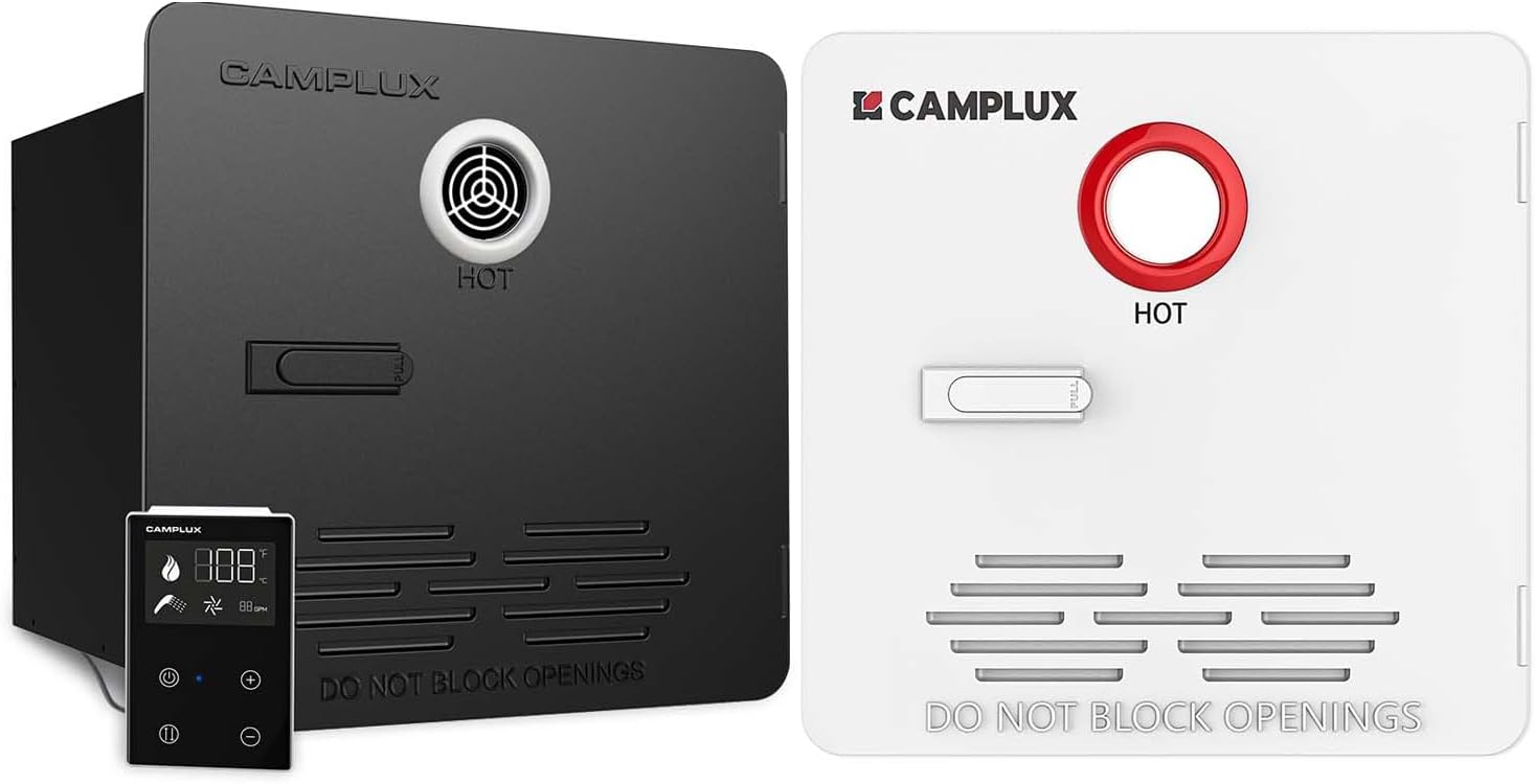 CAMPLUX RV Tankless Water Heater & Door Combo – 65,000 BTU On-Demand Hot Water System with 15"x15" Door, Built-in Mixing Tank, High Altitude & Windproof Design for RVs, Trailers, Motorhomes