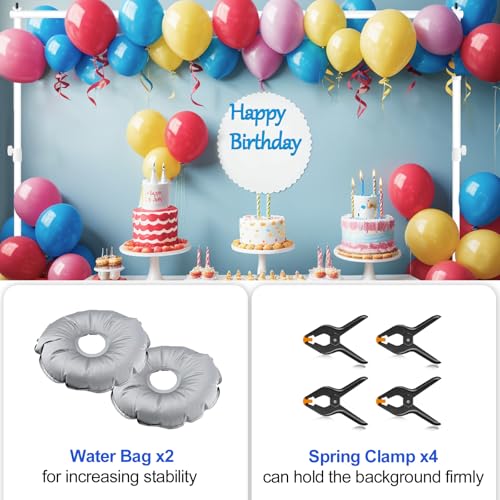 Image of Emart Heavy Duty Backdrop Stand 8.5x10ft(HxW) Adjustable Background Support System Kit with Steel Base for Photography, Photo Backdrop Stand for Parties Birthday Video Studio - White