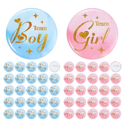 Gender Reveal Pins 50Pcs 5cm - Boy or Girl Gender Reveal Button Pins - Team boy Team Girl Pins for Gender Reveal Baby Shower Decorations - 2 inches