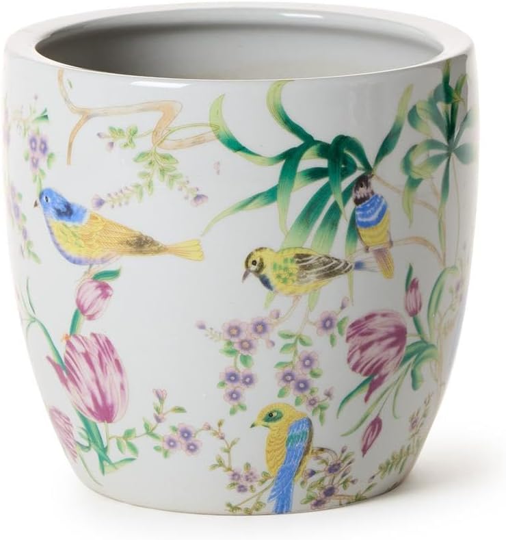 Two's Company Bird & Blossom Chinoiserie Planter, 6-inches Height, Multicolor, Ceramic