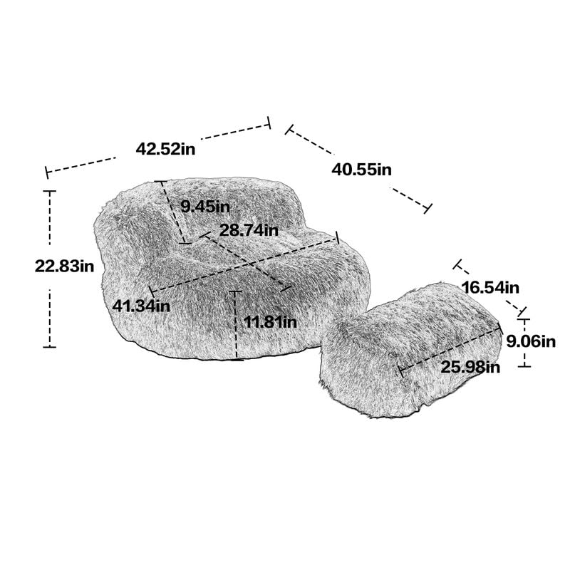 Upholstered Accent Chair with Footstool Durable Comfort Lounger High Back Reading Chair Ergonomic Design Bean Bag Chair Faux Fur Lazy Sofa for Reading, Living Room and Bedroom