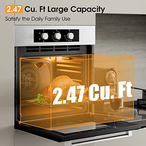 Costway 24" Single Wall Oven, Electric Built-In Wall Oven With 2.47 Cu. Ft. Capacity, 5 Cooking Functions, 360° Rotisserie And Timer, 2300W Built-In Oven In Stainless Steel With Mechanical Knobs #TOP3