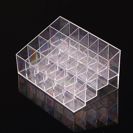 Cosmetic Lipstick Lip Gloss Nail Polish Organizer 24 Grid Squares Holder Stand Cosmetic Shelf Tool Lipstick Holder Case Acrylic Material Box(Transparent)-image-9