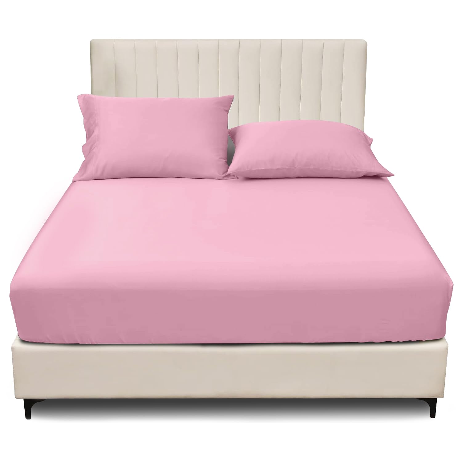 Gc Gaveno Cavailia Blush Pink Polycotton Double Fitted Sheet (135X190 Cm) - Plain Bedding Bedsheets For Double Bed 25Cm Deep - Anti Allergic Elastic Corner Bedsheet & Mattress Sheet