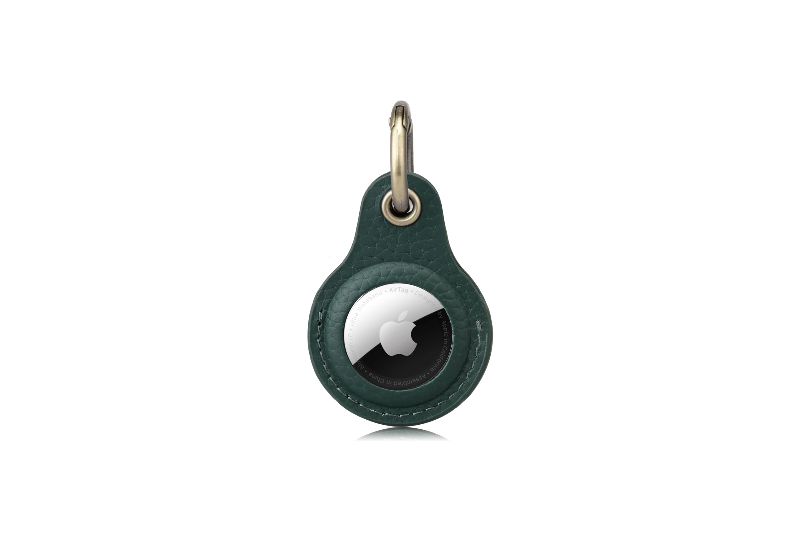 Habac Studio Airtag Keyring Genuine Leather with Brass Key Tags. Airtag Holder for Luggage GPS Tracker Dog Airtag Case Key Organiser. Key ring GPS Tag (Green)