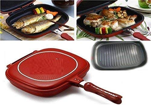 nunki trend Premium Nonstick Double Sided Multi Purpose Nonstick Pan, Omelette Pan, Flip Pan, Square, Dishwasher Safe, PFOA-Free (red) 1