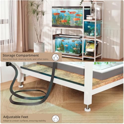 Image of VOWNER 20-29 Gallon Fish Tank Stand with Power Outlet, Wood Aquarium Stand with Shelves for Fish Tank Accessories Storage, Heavy Duty Metal Frame, Turtle Reptile Terrarium Stand, Load 500lb, White
