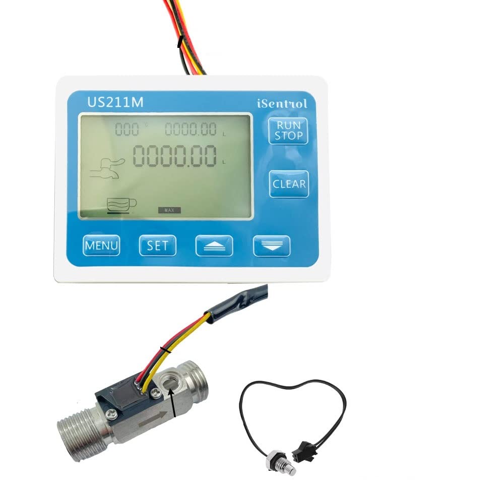 Genérico Medidor de Flujo Digital Pantalla de Sensor de Flujo de Acero Inoxidable y Fuente de alimentación 1-30L / min
