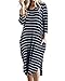 Produktbild CNFIO Damen Freizeitkleider Kleider mit Taschen Midi Langarmkleider Gestreiftes T-Shirt Kleid Winter