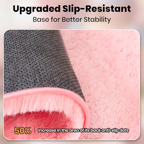 Zentavio Pink Rugs for Girls Room 5x8 Area Rugs for Living Room Cute Carpet for Bedroom Washable Soft Fluffy Shag Aesthetic Plush High Pile Throw Rug for Nursery Kids Room Dorm Room