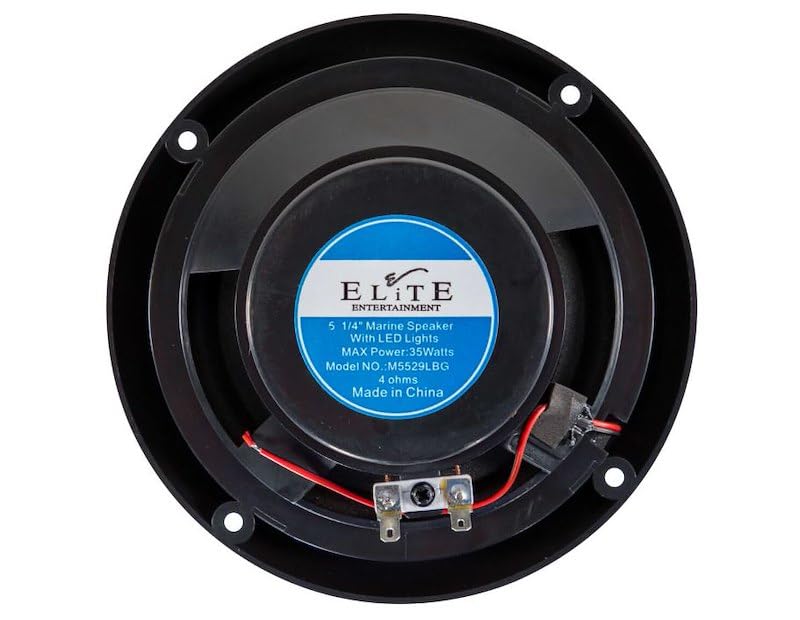 Speaker 5-1/4 Inch Round Marine Speaker White Cone/Glossy Black Grill with LED Light