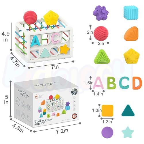 Image of Kidology Baby Shape Sorting Toy | Colorful Blocks, Cubes, Alphabet Letters | Elastic Bands | Fine Motor Skill Development | Early Learning Preschool Educational Toy