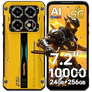 OUKITEL WP60 5G Outdoor Smartphone, 7, 2 Zoll 120Hz Outdoor Handy Ohne Vertrag 24GB+256GB/2TB Handys, 10000mAh 108MP+32MP+8MP-Nacht baustellenhandy, Android 15 IP68 Wasserdicht Handy Dual SIM 5G/NFC/GPS