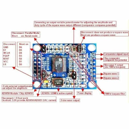 Módulo gerador de sinal AD9850 DDS, oscilador de cristal de 125 MHz, saída de onda senoidal e onda q