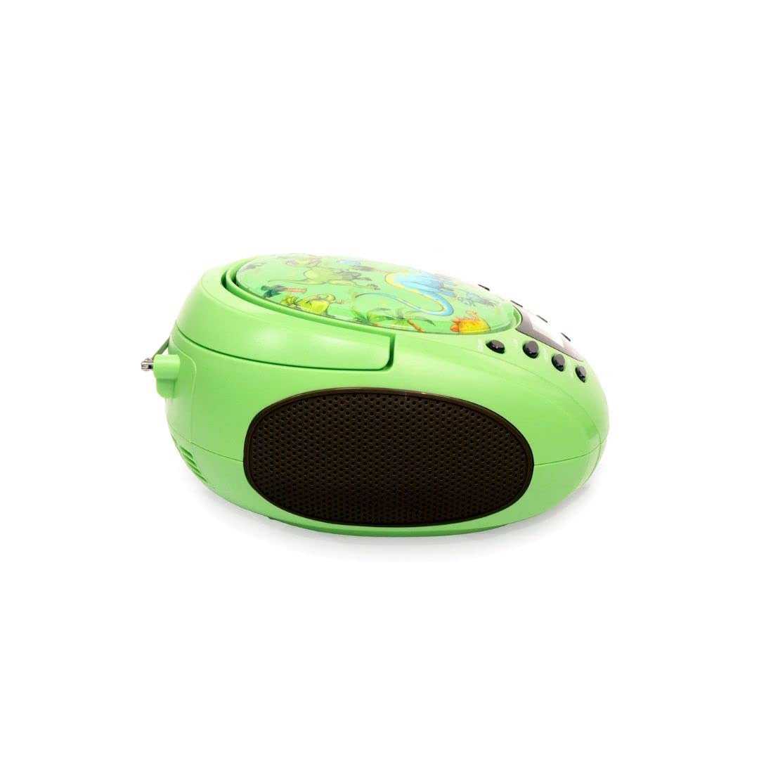 WE Lecteur - Radio CD - USB WeKids: FM, Lecteur CD/CD-R/CD-RW/MP3, RMS2*2W, entrée Aux et Micro, modèle Dinosaure