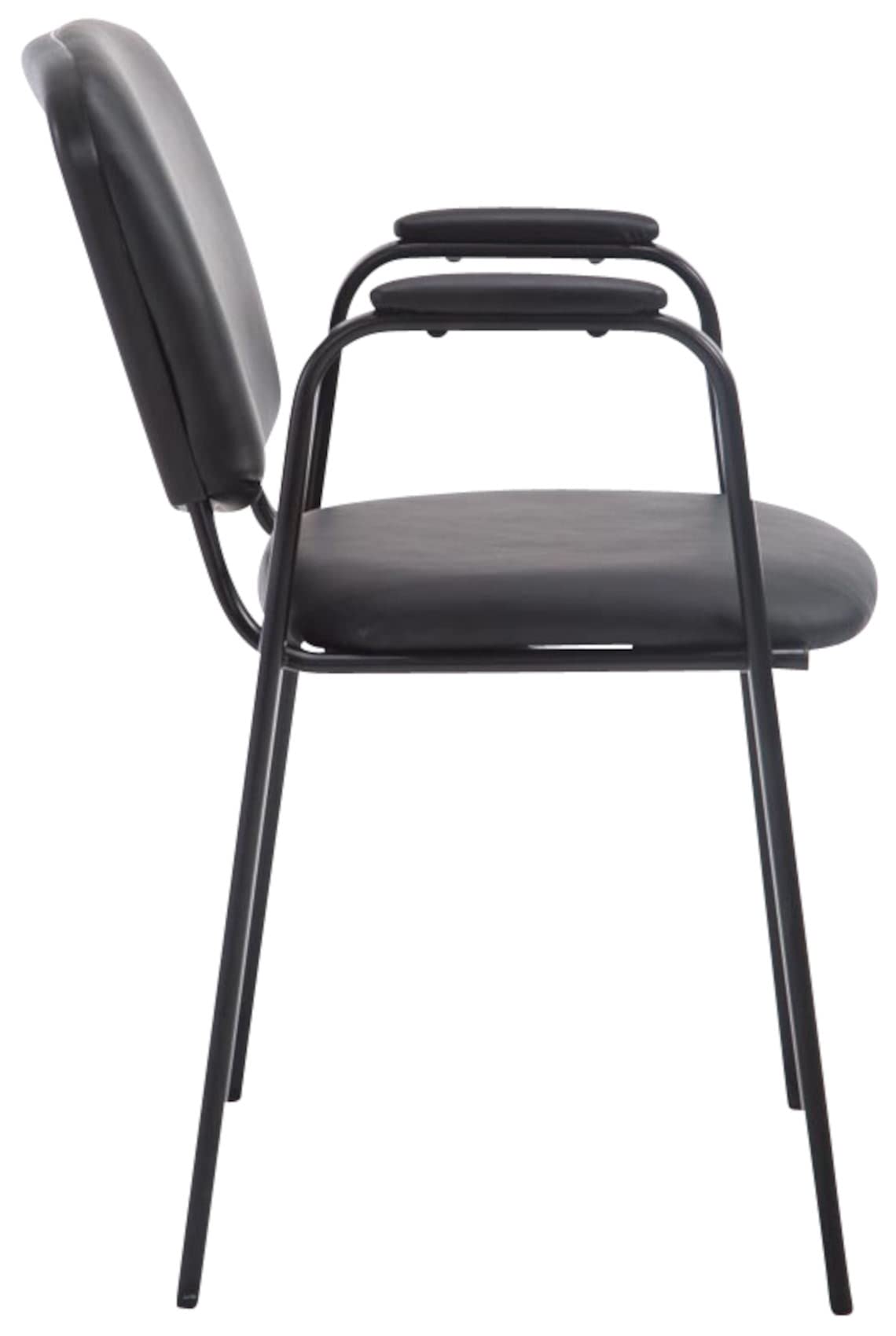 CLP Set 4 Sillas Apilables Ken Pro con Reposabrazos Acolchados, Sillas Conferencia Piel Sintética, Estructura Metal Negro Resistente 150 kg, Color:Negro