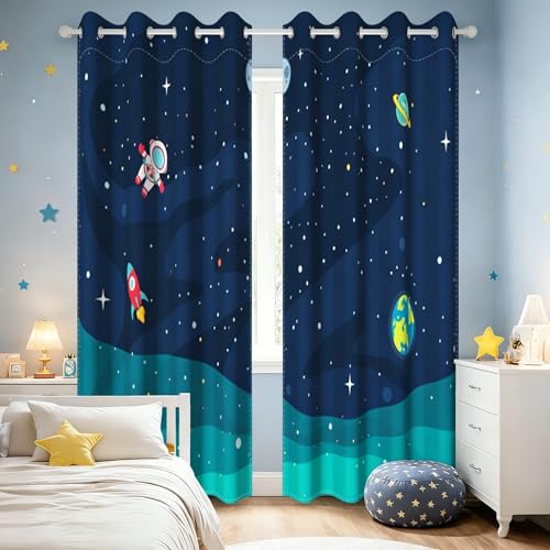 Rideau enfant univers et astronaute pour décorer une chambre de garçon - 6