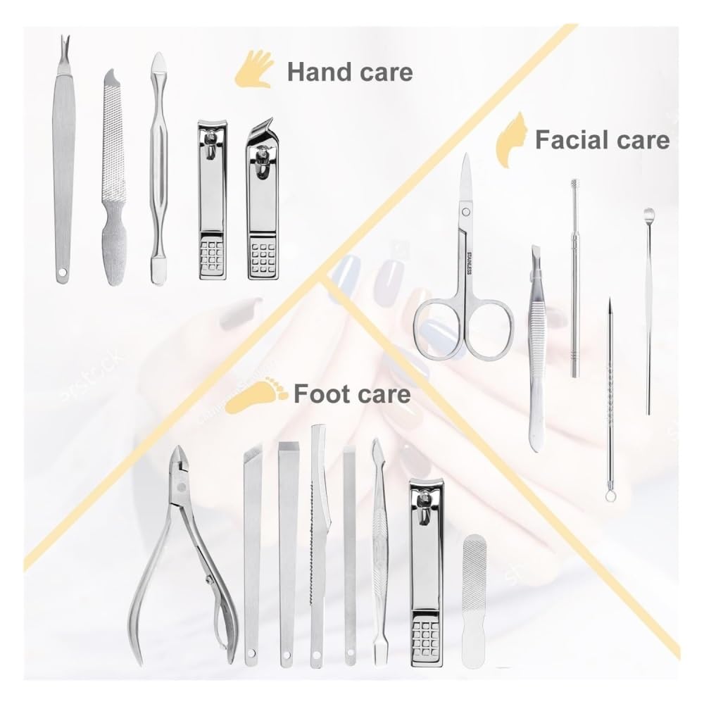 Cortaúñas, Set de manicura Profesional 18 en 1, Kit de Cuidado de uñas de Acero Inoxidable con Estuche de Viaje, Beige