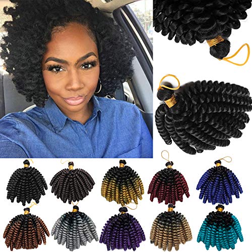 Jumpy Wand Curly Crochet Hair Jamaican Bounce Hair 6 Inch Braids Twist Hair Jamaican Bounce Short Curly Crochet Braids Hair Extension Synthetic For Black Women (6"curly,black to silver grey)