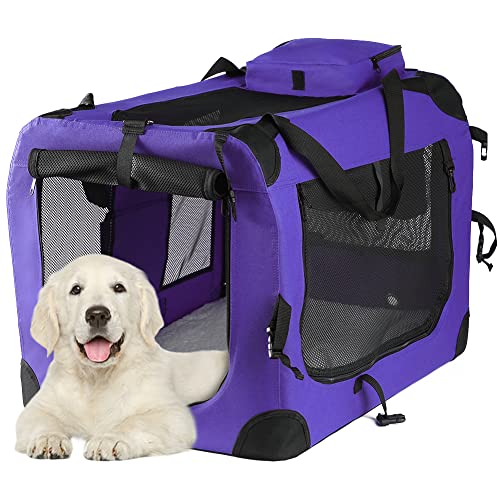 Emust Soft Dog Crate, Quick Portable Collapsible Dog Crate With Removable Bag, 3-Door Pet Kennel For Crate, Dog Crates For Small Dogs With Soft Mat, Purple, S #TOP22