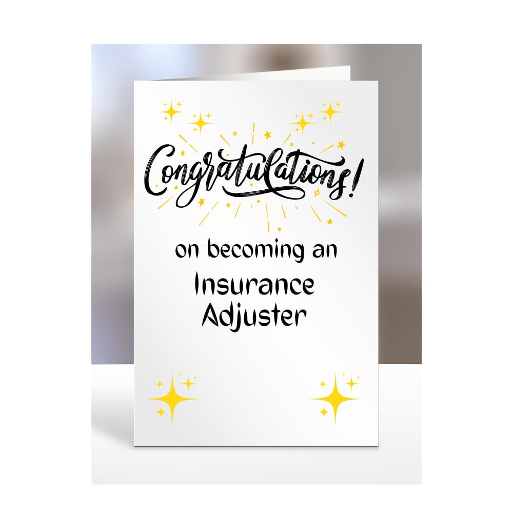Congratulations on becoming an Insurance Adjuster, card for men, women, him, her, colleague, boss, manager, supervisor, friend, gifts or presents, A5-211b_32 — image 1