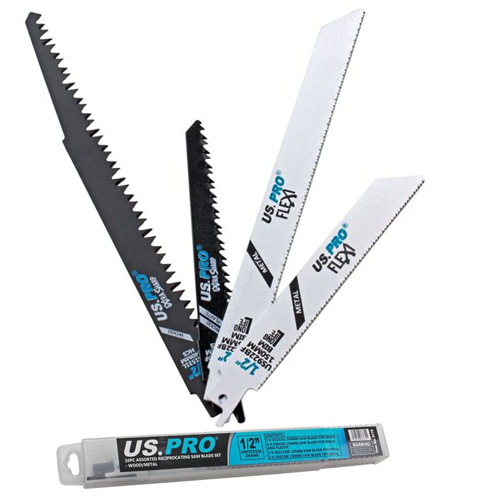 US PRO Tools 10PC Assorted Reciprocating Recip Saw Blades for Wood & Metal 9170