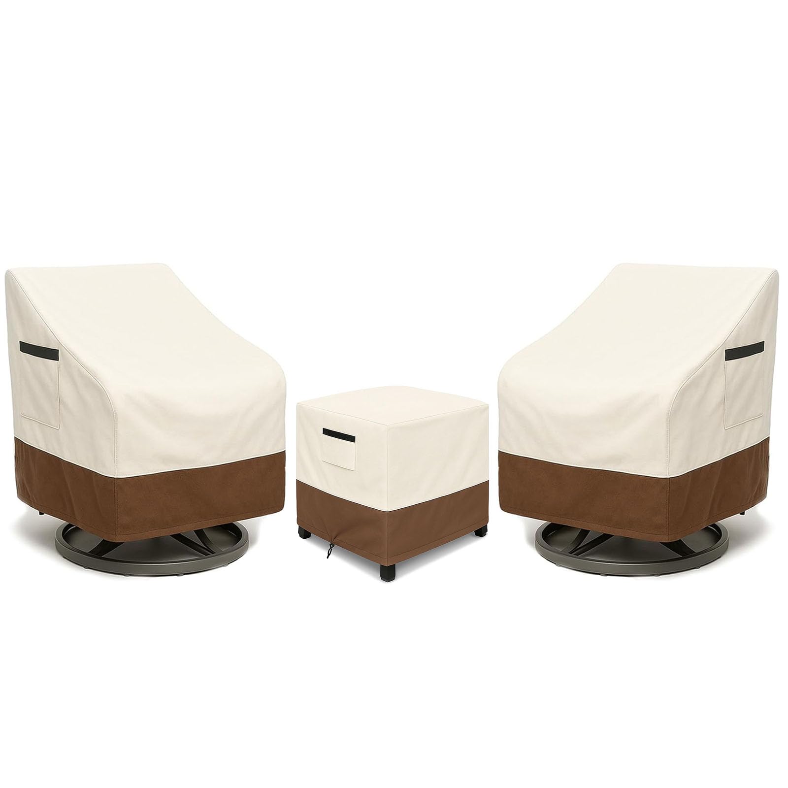 Patio Furniture Covers Set for 3-Piece Bistro Sets, Heavy-Duty 600D Waterproof Outdoor Furniture Covers for 2 Chairs&amp;Side Table,UV Resistant, All-Season Protection for Patio,Porch Backyard,Beige&amp;Brown