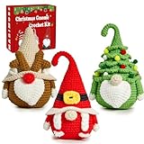 MAGIMUSE Christmas Crochet Kit for Beginners, Crochet Starter Kits for Adults Amigurumi Craft Knitting Crochet Animals Kits with Step-by-Step Video Tutorials, 3 Pack Gnome (40%+ Yarn)