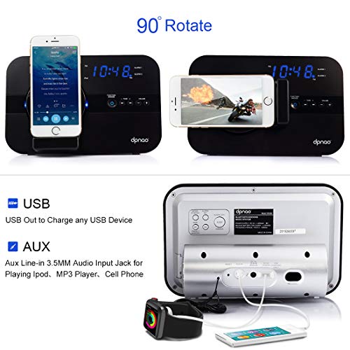 dpnao 5 in 1 iPhone Charger Dock Station with Alarm Clock FM Radio