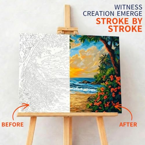 Image of Art Therapy Pcn18 Linen Canvas DIY Paint by Numbers Kit 15 x 20 Inch for Adults & Kids with 2 Set of Acrylic Oil Painting Colors with Brushes and Colors for Stress Relief, Relaxation, Focus & Home Decoration (Ocean)