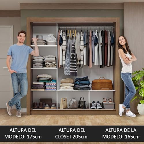Image of Madesa 3 Sliding Doors Wardrobe Ample Storage Wooden Almirah 170 Cm with Shelves and Hanging Units for Bedroom - Brown