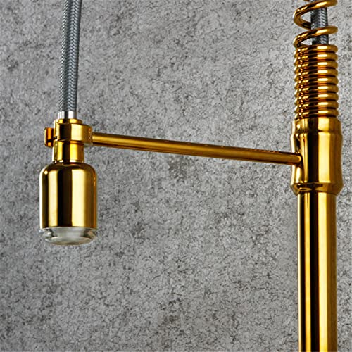 Robinet de cuisine avec douchette extractible or brossé et LED
