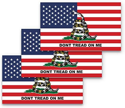 3x5 Dont Tread On Me American Flag Sticker 3-Pack Made with Durable Waterproof Materials, Gadsden American Flag Bumper Sticker, Patriotic Bumper Sticker