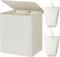 Vista 15 de WOWLIVE 140L Cesta de lavandería doble con tapa y bolsas de lavandería extraíbles, cesta grande para ropa sucia de 2 secciones, cesta plegable