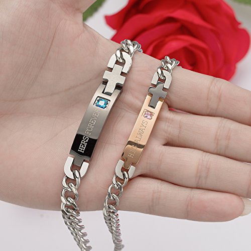 seensea Couples Matching Set 2 Pieces Link Bracelet Titanium Stainless Steel Chain Wrist Cuff for Valentine's Day Gift Jewelry3