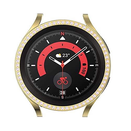 Compatible for Samsung Galaxy Watch 5 Pro 45mm Diamond PC Plating Bumper Case Bling Crystal Diamonds Shiny Glitter Frame Hard Protective Cover for Galaxy Watch 5 Pro 45mm (Gold)