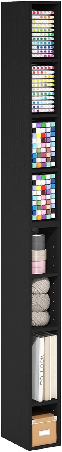 Furinno Fulda Book Shelf, 8-Tier Bookshelf, Bookcase with Space Saving Storage Shelf, 9.2 x 5.9 x 70.9, for Living Room, Bedroom, Home Office, Blackwood