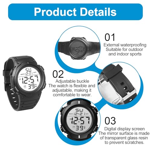 Waterproof Referee Watch Football with Wrist Timer, Black LED Digital Wrist Stopwatch Big Face Military Referee Stopwatch Sports Watch for Coaches Running Training - Image 6