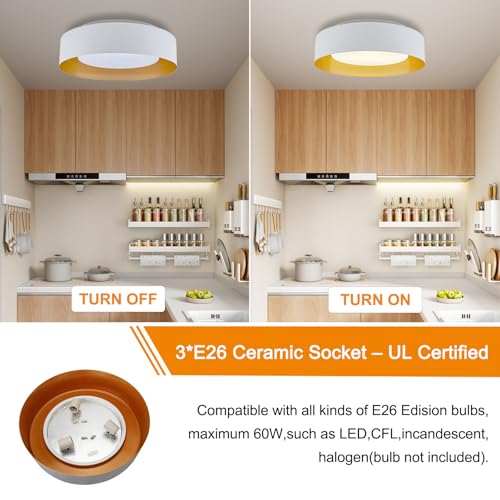 Lifora Hay 16in Ceiling Light, 3-Light E26 Bulb Type,Frosted Glass Lampshape, Large Modern Flush Mount Lamp Fixture for Living Room Bedroom Kitchen Hallway Foyer, Milk White by Lifora Hay - Used condition - Image 4