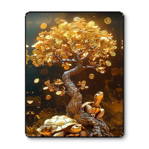 Image of SAF Golden Money Tree Tortoise Wall Art Black Framed Sparkle Laminated Painting for Wealth & Prosperity Vastu Decor | Luxury Positive Energy Poster for Home Office (14 Inch x 11 Inch) K-36108