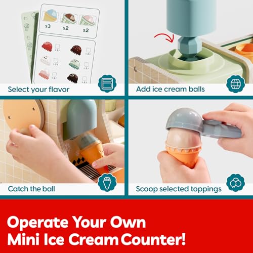 TOP BRIGHT Wooden Ice Cream Pretend Play Toys, Play Kitchen Set for Kids with Ice Cream Counter & Scoop & Menu, Montessori Toys for Boys Girls Capybara Gift Age 3+ by TOP BRIGHT - Image 5