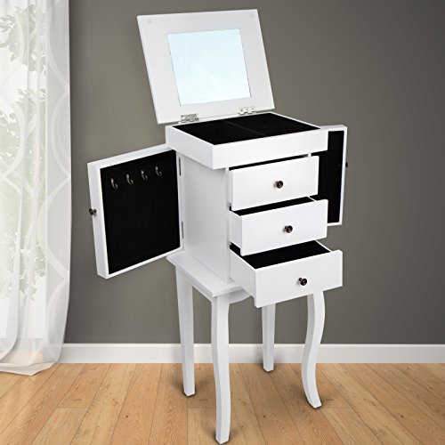 MIADOMODO Elegante joyero con Espejo - Makeup Organizador con Cajones para Anillos,Collares,Pulseras, Pendientes - Gabinete de Joyería y Maquillaje