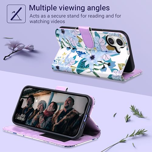 ULAK Compatible with iPhone 17 Wallet Case [RFID Blocking], Women PU Leather Shockproof Protective Folio Flip Cover with Card Holder Kickstand for iPhone17 6.3 inch 2025, Blossom by ULAK - Image 5