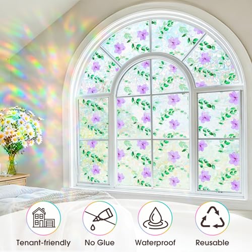 Beautysaid Window Film Privacy for Glass Windows, Stained Glass Window Film with Flower, Frosted Window Static Cling without Glue for Home House Door Bedroom Office, Purple, 90 x 200cm - Cosy Home Interiors Beautysaid Window Film Privacy for Glass Windows, Stained Glass Window Film with Flower, Frosted Window Static Cling without Glue for Home House Door Bedroom Office, Purple, 90 x 200cm - Image 7