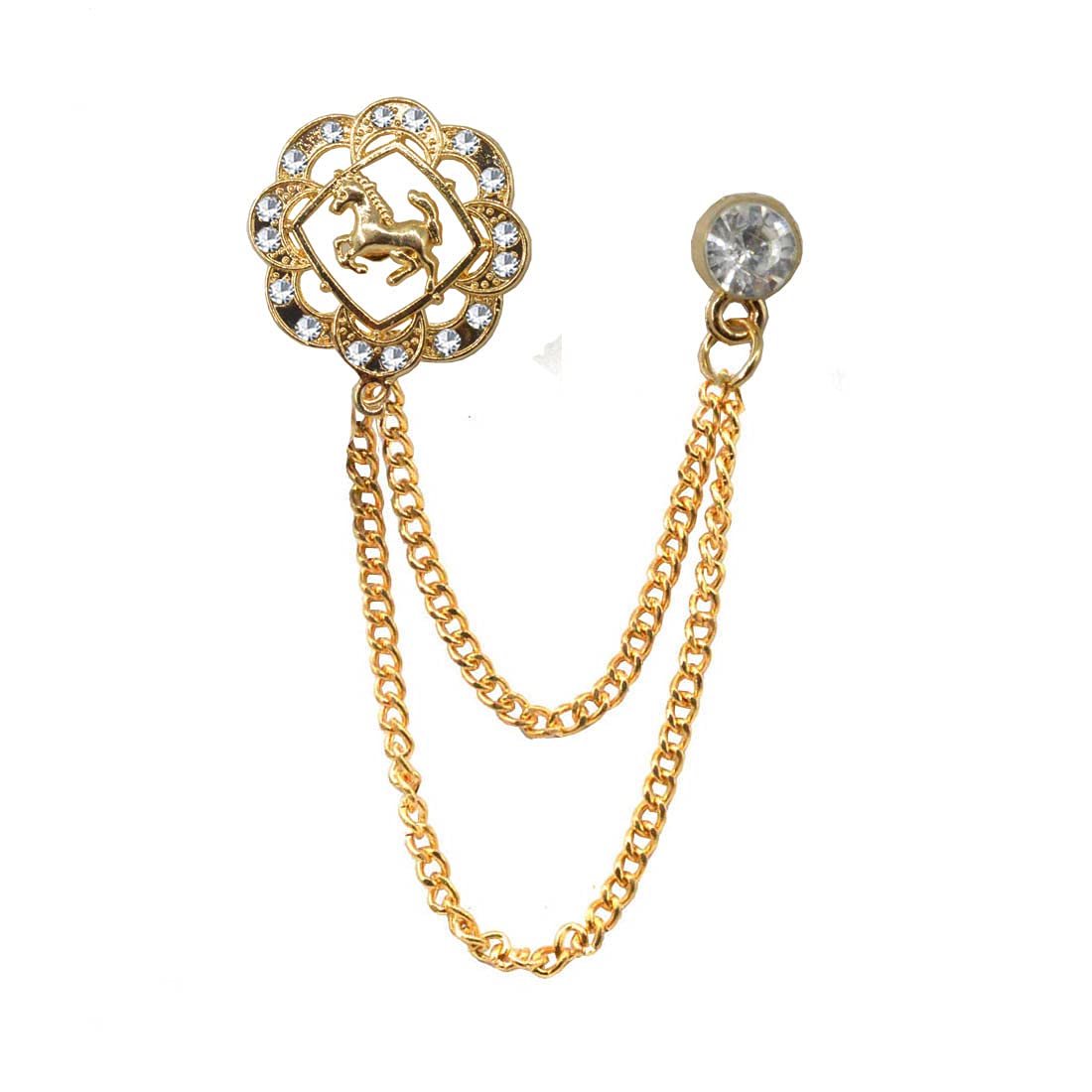 Elegant Gold Tone Runing Horse Rhinestone Chain Brooch Pin Lapel Stick for Suit Gold Gold Plated Crystal,Alloy Brooch For Men Women-image-26