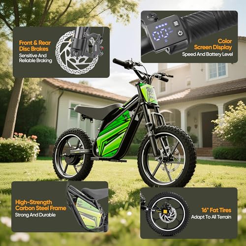 eAhora S4 Plus 1200w Electric Dirt Bike for Kids 8-14, 23.6MPH Electric Motorcycle, 35Miles 120-150 mins Ride Time, Full Suspension Disc Brake,3-Speed Off-Road Dirtbike for Boys Girls - Image 6