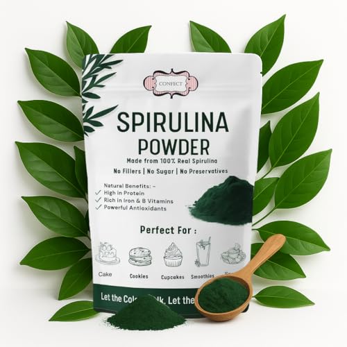 Image of Confect Spirulina Powder | Pure & Natural Fruit Powder for Smoothies, Baking, Beverages, Juices, Tea & DIY Recipes | Vegan, Gluten-Free, No Added Sugar - 100 Gms