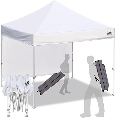 Amazon Com Eurmax Smart 10 X10 Pop Up Canopy Tent Canopy With 1 Side Wall Outdoor Festival Tailgate Event Vendor Craft Show Canopy And Backpack Roller Bag Bouns 4x Stakes White Outdoor Canopies