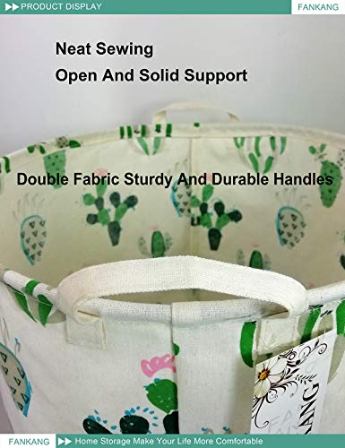 Fankang Storage Basket, Nursery Hamper Canvas Laundry Basket Foldable With Waterproof Pe Coating Large Storage Baskets For Kids Boys And Girls, Office, Bedroom, Clothes,Toys（Cactus） #TOP3
